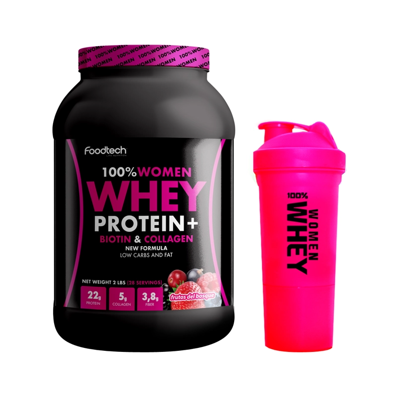 SUPLEMENTO ALIMENTICIO FOODTECH 100% WOMEN WHEY FRUTOS DEL BOSQUE 2 LB + SHAKER WOMEN - 1