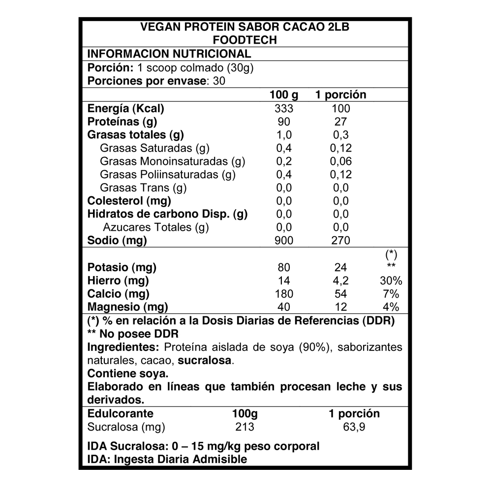VEGAN PROTEIN 2LB - FOODTECH CACAO - 2