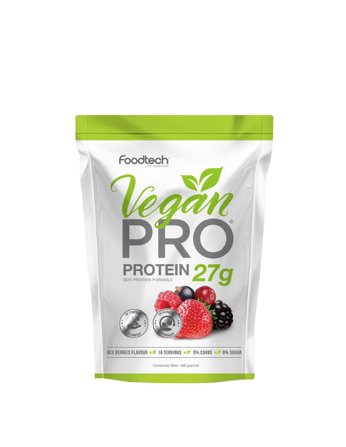 SUPLEMENTO ALIMENTICIO FOODTECH VEGAN PROTEIN MIXED BERRIES 1 LB - 1