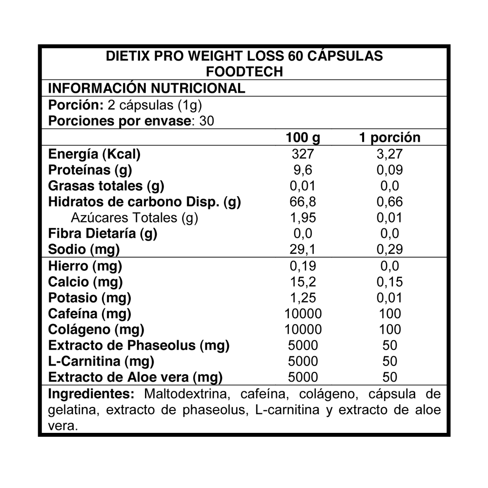 SUPLEMENTO ALIMENTICIO FOODTECH DIETIX PRO WEIGHT LOSS CAPSULAS 60 UN - 2