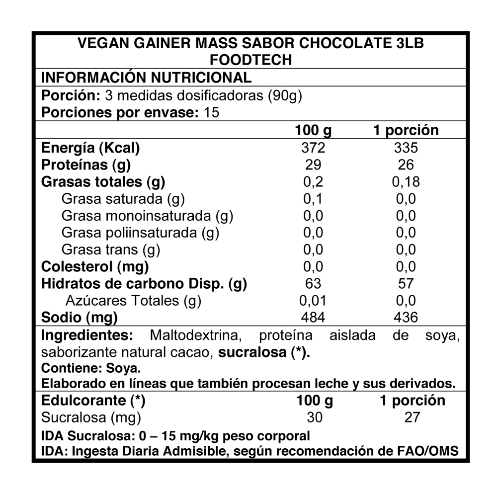 SUPLEMENTO ALIMENTICIO FOODTECH VEGAN GAINER MASS VAINILLA 3 LB - 2