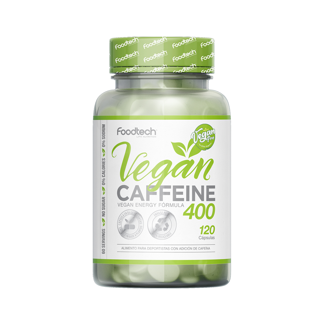 SUPLEMENTO VEGANO FOODTECH VEGAN CAFFEINE 400 CAPSULAS 120 UN - 1