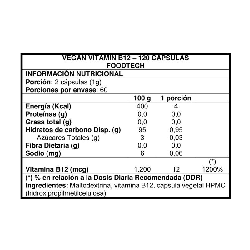 SUPLEMENTO ALIMENTICIO FOODTECH VEGAN VITAMIN B12 120 CAPS - 2