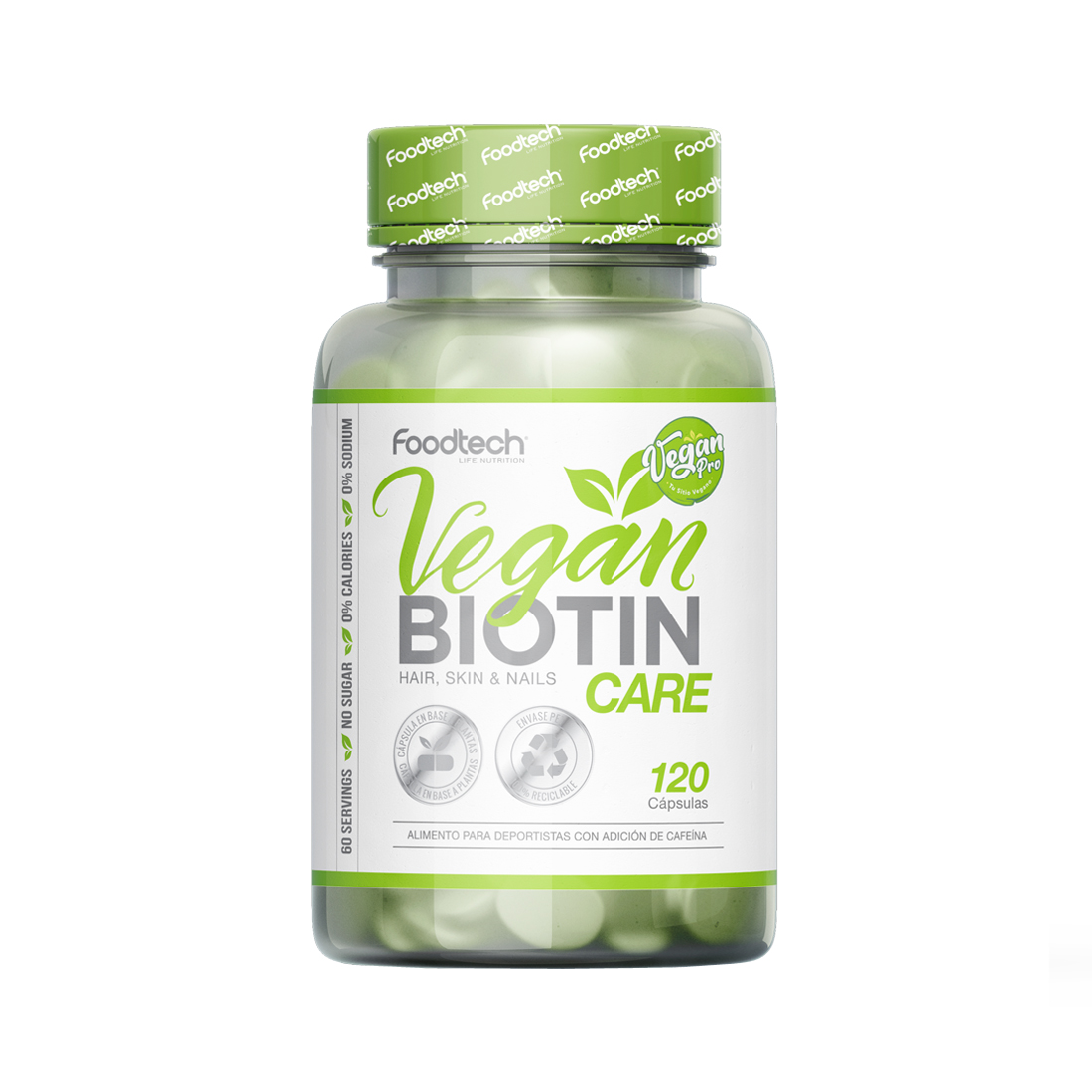 SUPLEMENTO VEGANO FOODTECH VEGAN BIOTIN CARE CAPSULAS 120 UN - 1
