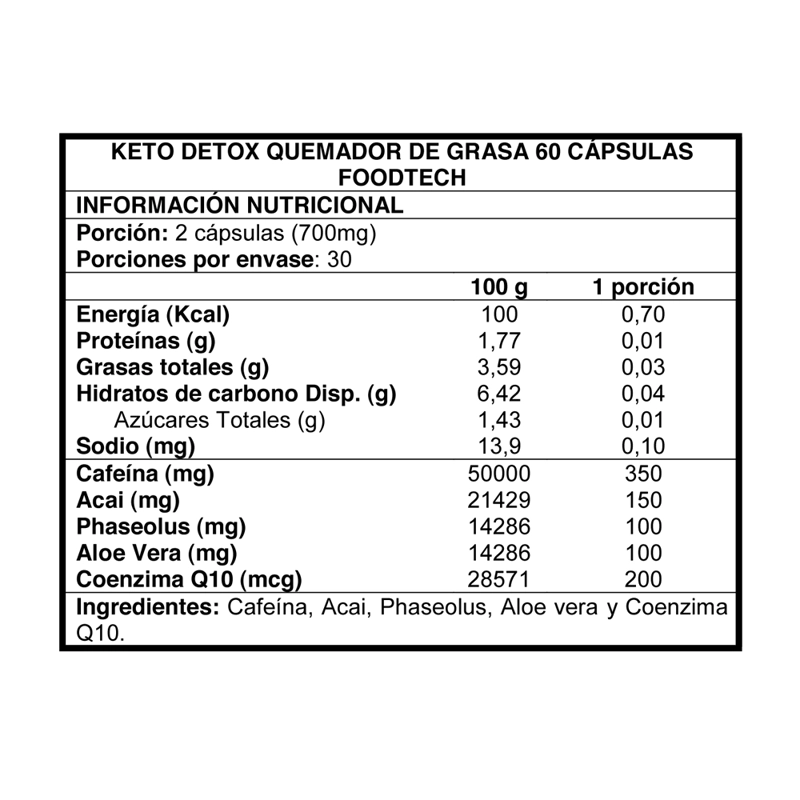 QUEMADOR DE GRASA FOODTECH KETO DETOX 60 CAPS - 2