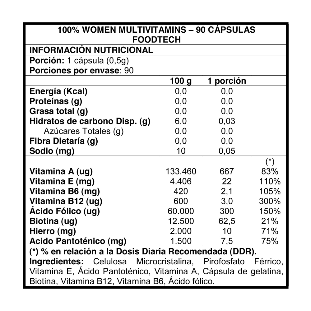 SUPLEMENTO FOODTECH 100% WOMEN MULTIVITAMINS CAPSULAS 90 UN - 2