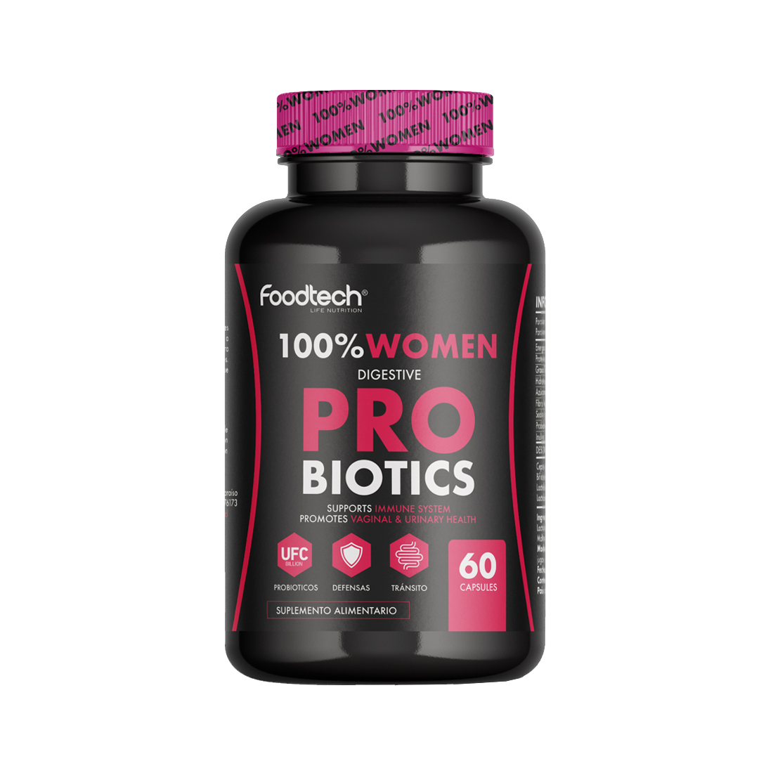 SUPLEMENTO ALIMENTICIO FOODTECH 100% WOMEN DIGESTIVE PROBIOTICS 60 CAPS - 1