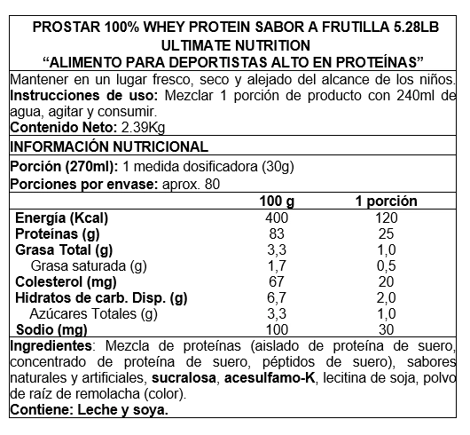 PROTEÍNA ULTIMATE NUTRITION PROSTAR 100% WHEY PROTEIN 5 LBS - FRUTILLA - 2