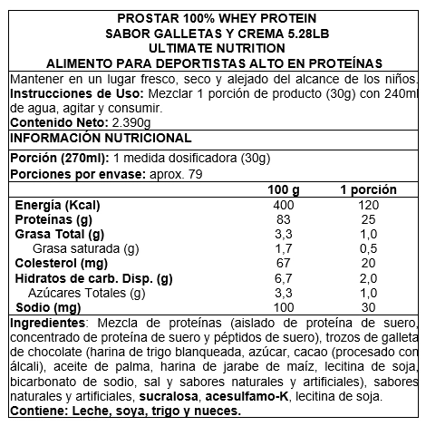 PROTEÍNA ULTIMATE NUTRITION PROSTAR 100% WHEY PROTEIN 5 LBS - COOKIES & CREAM - 2