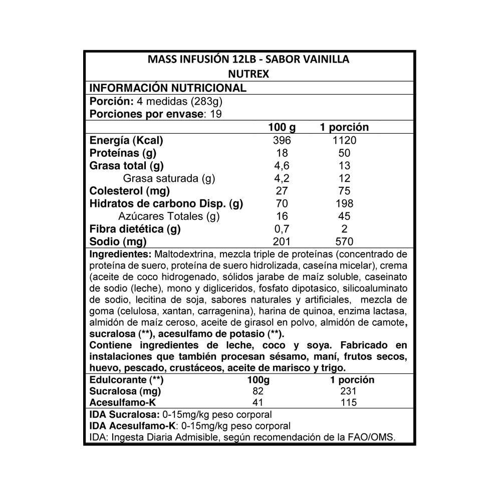 SUPLEMENTO NUTREX MASS INFUSION GAINER VAINILLA 12 LB - 2