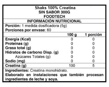CREATINA FOODTECH SHAKS 100% 300GR - 2