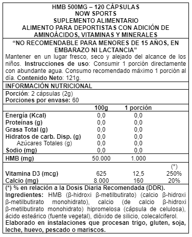 SUPLEMENTO ALIMENTICIO NOW FOODS HMB 500 MG 120 CAPS - 2