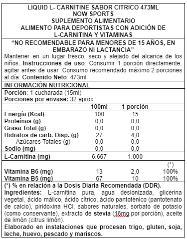 SUPLEMENTO ALIMENTICIO NOW FOODS LIQUID L CARNITINE 473ML - 2