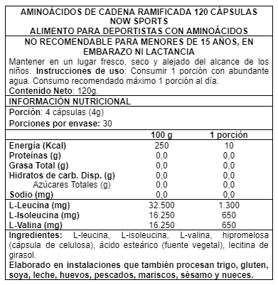 AMINOÁCIDO NOW FOODS BRANCHED CHAIN AMINO 120 CAPS - 2