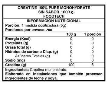CREATINA FOODTECH 100% PURE MONOHYDRATE 1KG - 2