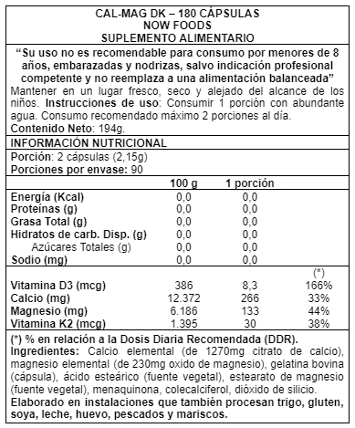 SUPLEMENTO ALIMENTICIO NOW FOODS CAL MAG DK 180 CAPS - 2