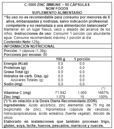 SUPLEMENTO ALIMENTICIO NOW FOODS C 1000 ZINC INMUNE 90 CAPS - 2