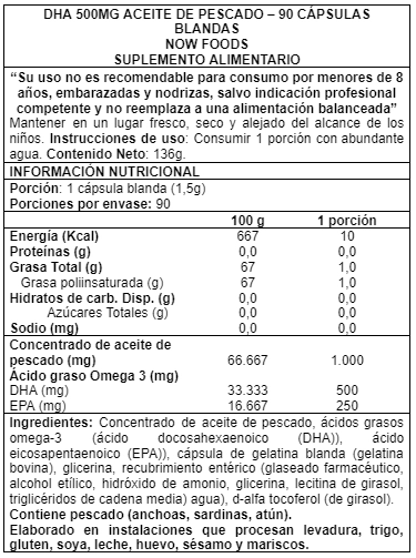 SUPLEMENTO ALIMENTICIO NOW FOODS DHA 500 MG 90 CAPS - 2