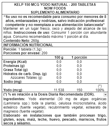 SUPLEMENTO ALIMENTICIO NOW FOODS KELP NATURAL LODINE 200 TABS - 2