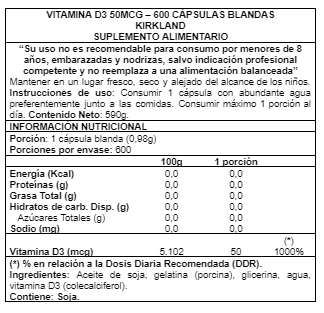 SUPLEMENTO ALIMENTICIO KIRKLAND VITAMIN D3 50 MCG - 2