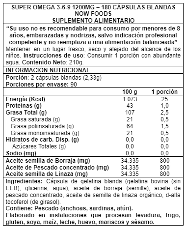 SUPLEMENTO ALIMENTICIO NOW FOODS SUPER OMEGA 3 6 9 180 CAPS - 2