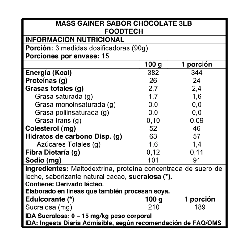 PROTEÍNA FOODTECH MASS GAINER 3LB - CHOCOLATE - 2