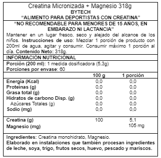 PACK BYTECH CREATINA MICRONIZADA + MAGNESIO 318 G - 2