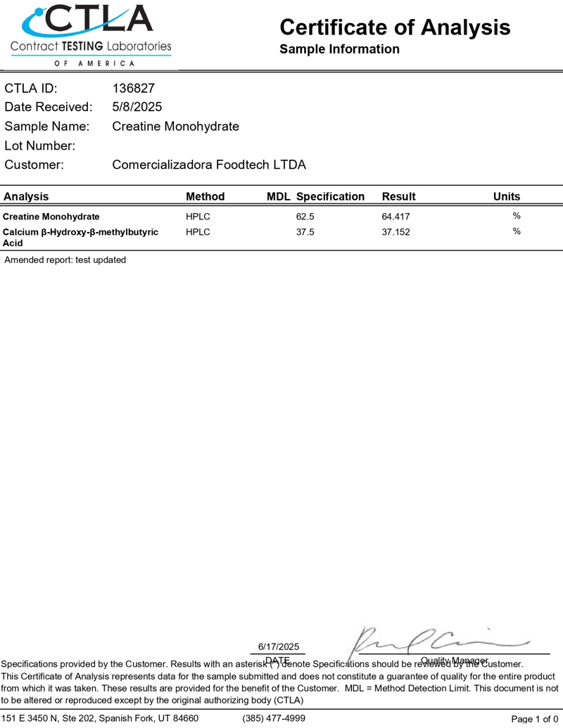 CREATINE + HMB 3000MG 300GR - FOODTECH - 3