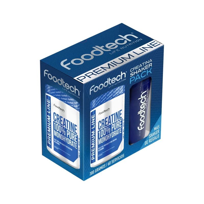PACK CREATINA 300GR + SHAKER BLUE WHITE - FOODTECH - 3