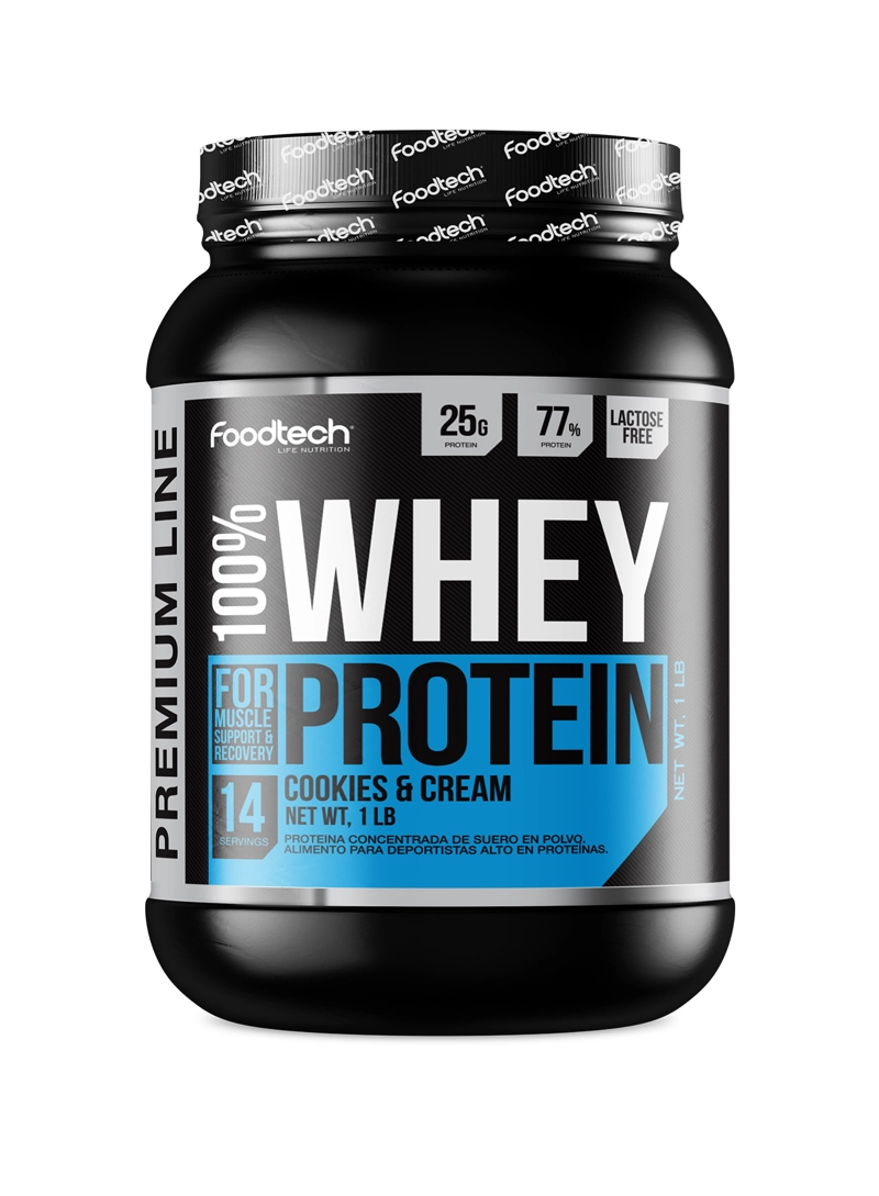 100% WHEY PROTEIN PREMIUM LINE 1LBS VAINILLA - FOODTECH - 1