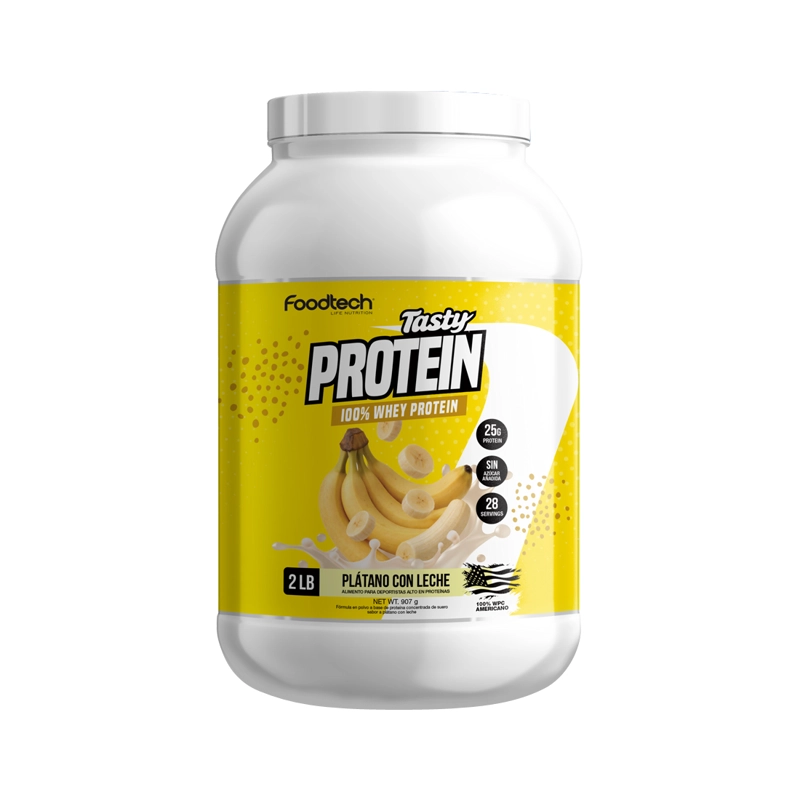 TASTY PROTEIN 100% WHEY 2LBS PLATANO CON LECHE - FOODTECH - 1