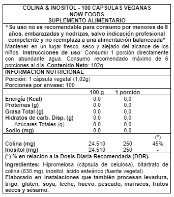 CHOLINE & INOSITOL 100 CAPS - NOW FOODS - 2