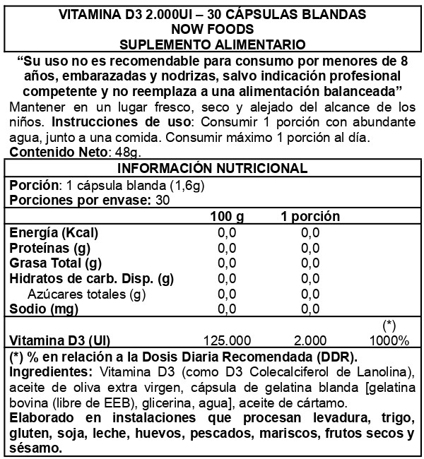 VITAMIN D-3 2000IU 30 SOFTGEL - NOW FOODS - 2