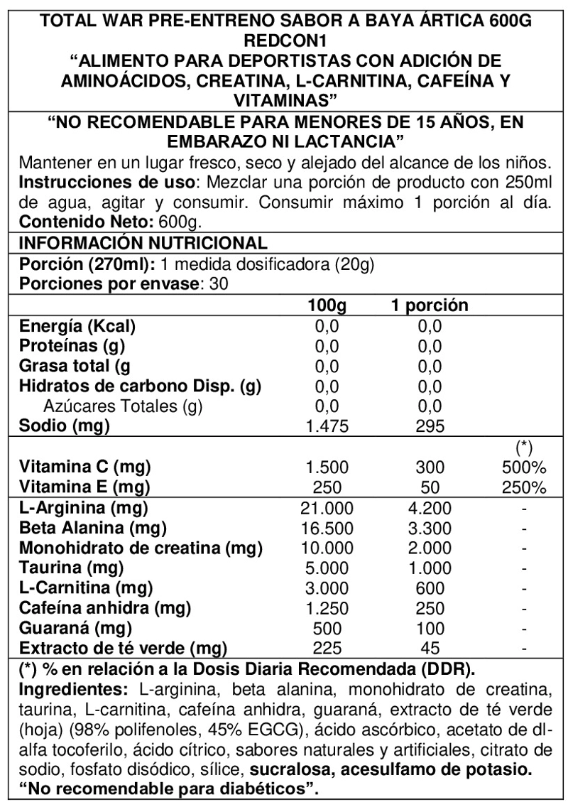 TOTAL WAR PRE-WORKOUT 600GR ARCTIC BERRY - REDCON1 - 2