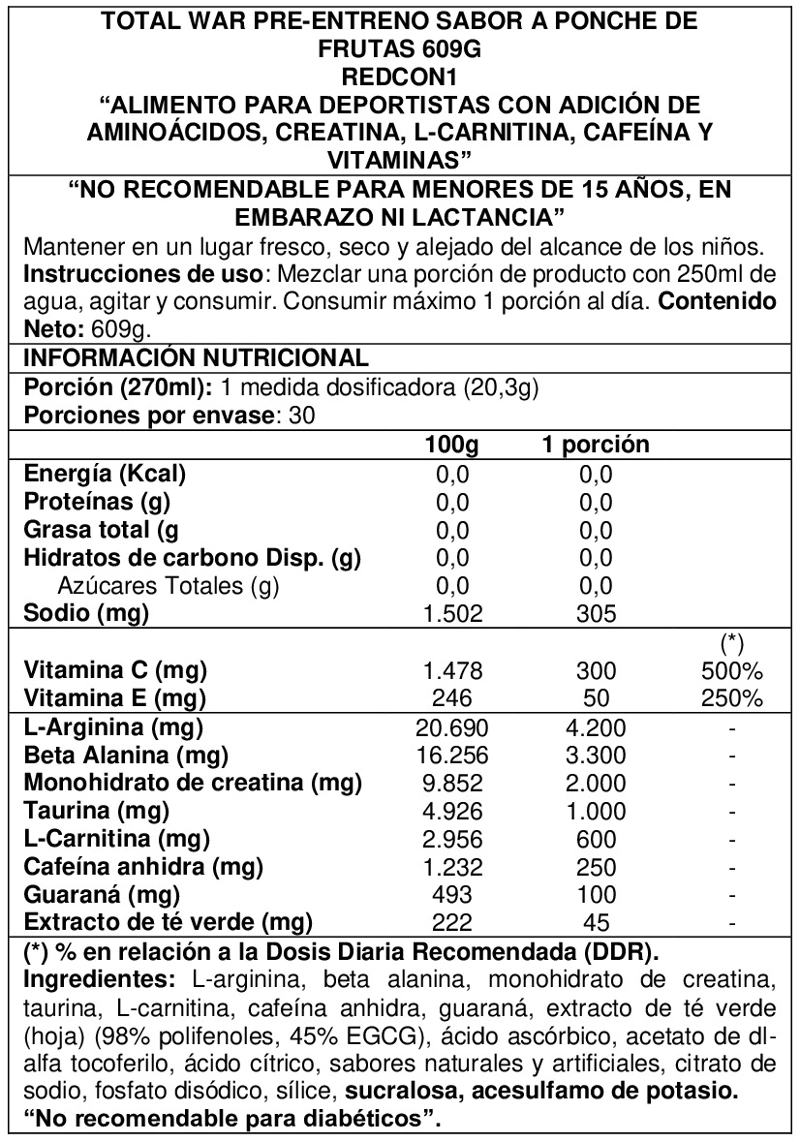 TOTAL WAR PRE-WORKOUT 600GR FRUIT PUNCH - REDCON1 - 2