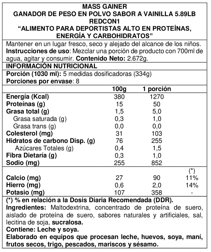 MASS GAINER 6 LBS VAINILLA - REDCON1 - 2