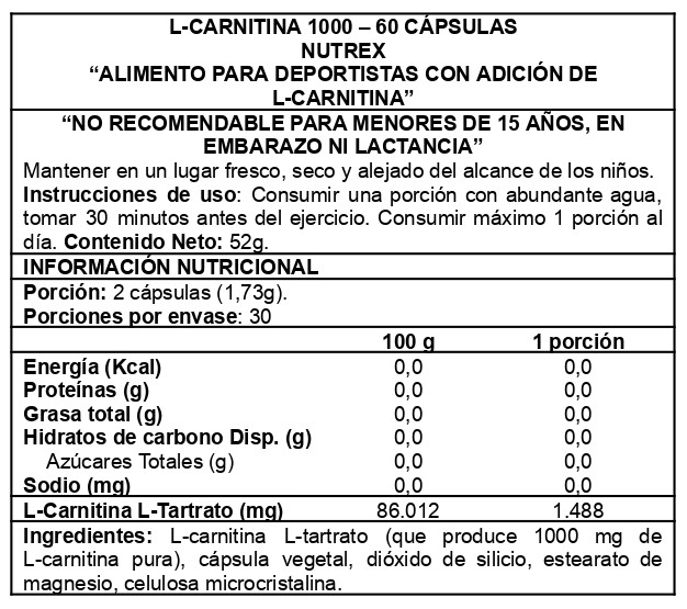 L-CARNITINE 1000 60 CAPS - NUTREX - 2