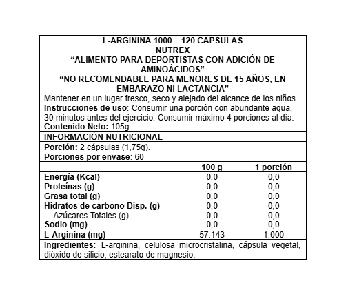 L-ARGININE 1000 120 CAPS - NUTREX - 2