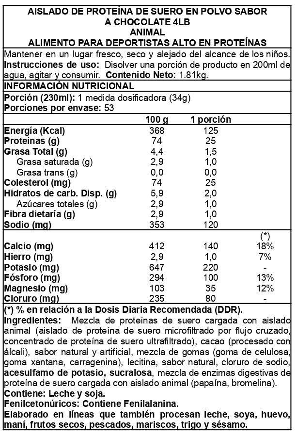 ANIMAL WHEY ISOLATE 4LBS CHOCOLATE - ANIMAL - 2