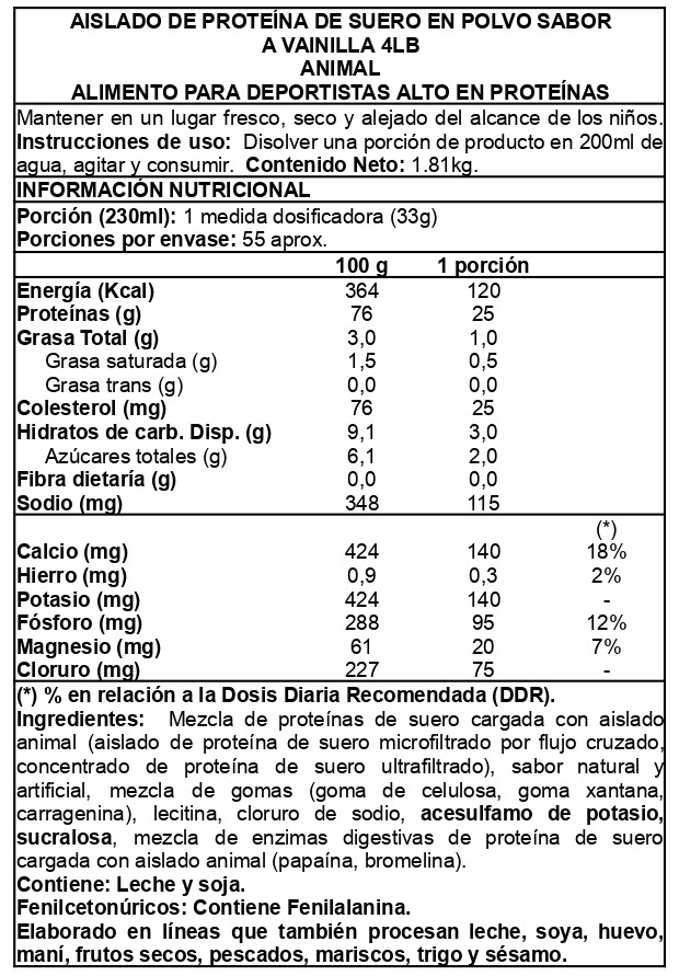 ANIMAL WHEY ISOLATE 4LBS VAINILLA - ANIMAL - 2