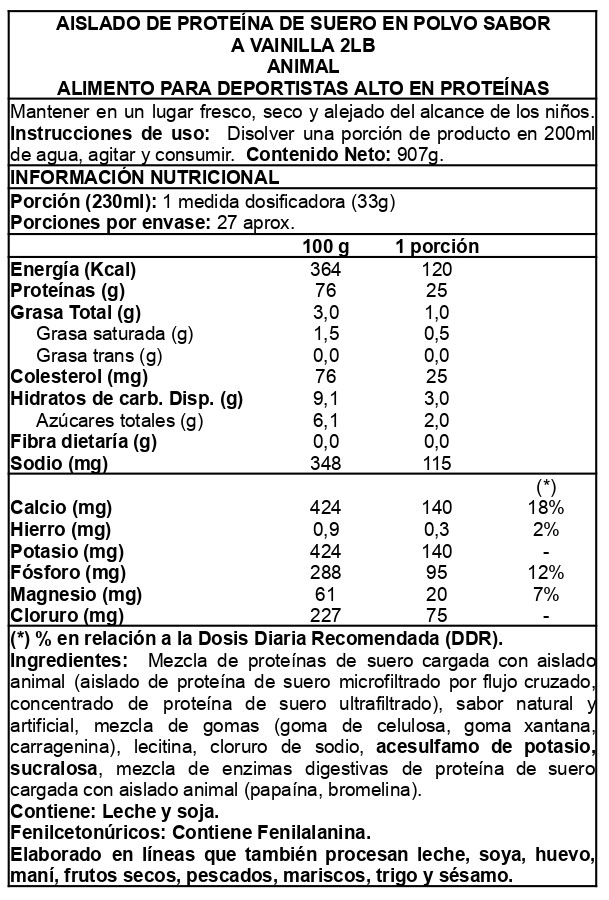 ANIMAL WHEY ISOLATE 2LBS VAINILLA - ANIMAL - 2