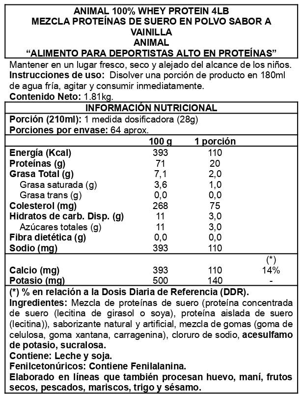 ANIMAL 100% WHEY 4LBS VAINILLA - ANIMAL - 2