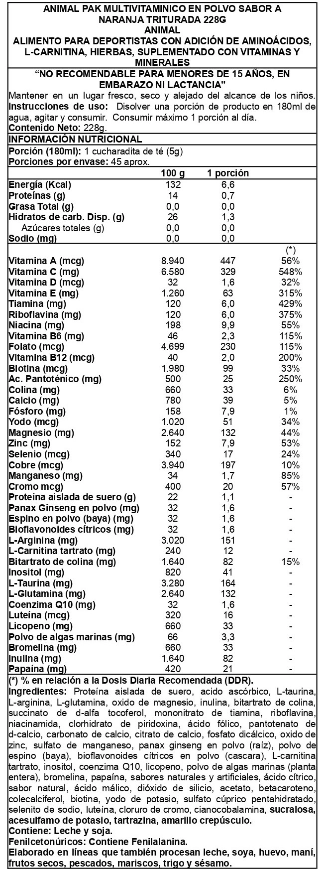 ANIMAL PAK POWDER 228G - ANIMAL - 2
