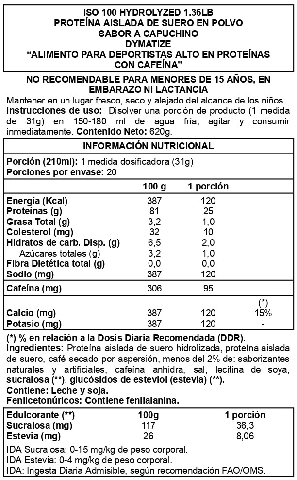 ISO 100 1.4 LB DUNKIN CAPPUCCINO - DYMATIZE NUTRITION - 2