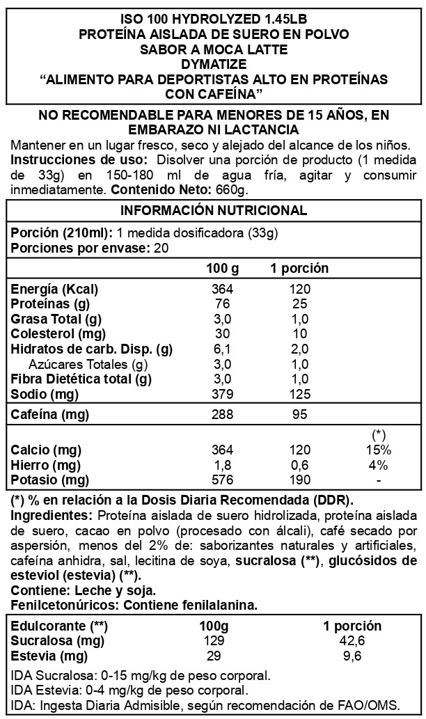 ISO 100 1.4 LB DUNKIN MOCHA LATTE - DYMATIZE NUTRITION - 2