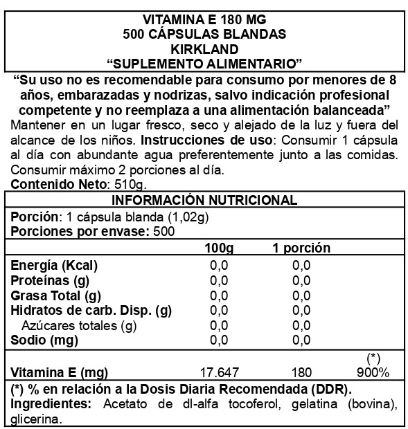 E 180MG 400 IU 500SOFTGEL - KIRKLAND - 2