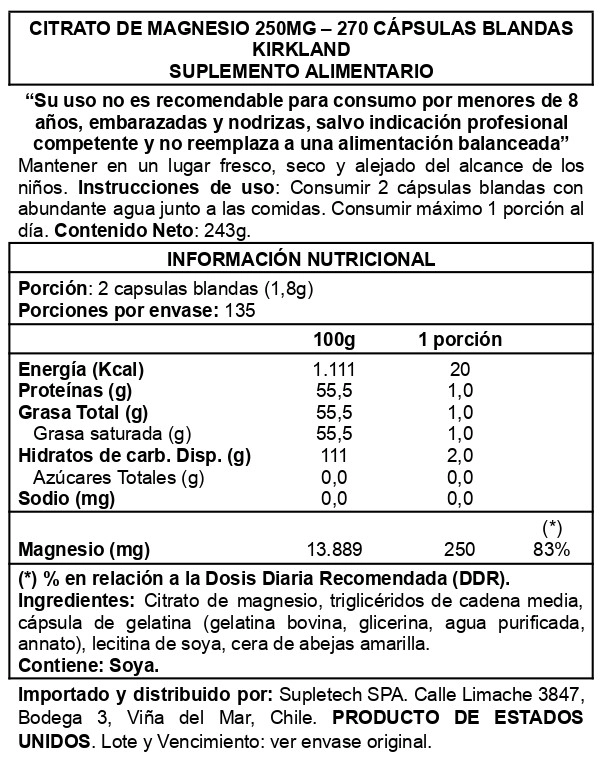 MAGNESIUM CITRATE 270 SOFTGELS - KIRKLAND - 2