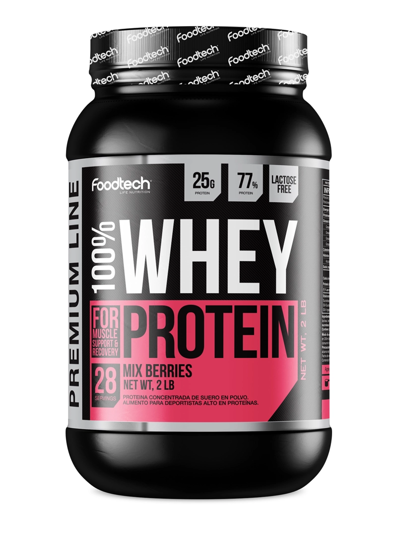 100% WHEY PROTEIN PREMIUM LINE 2 LBS MIX BERRIES- FOODTECH - 1