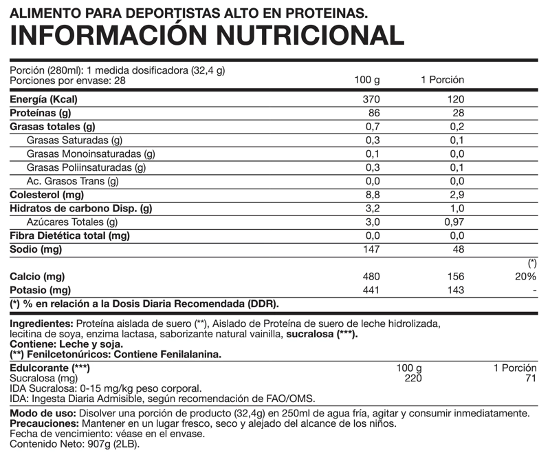 ISO100% HYDRO WHEY 2LBS VAINILLA - FOODTECH - 2
