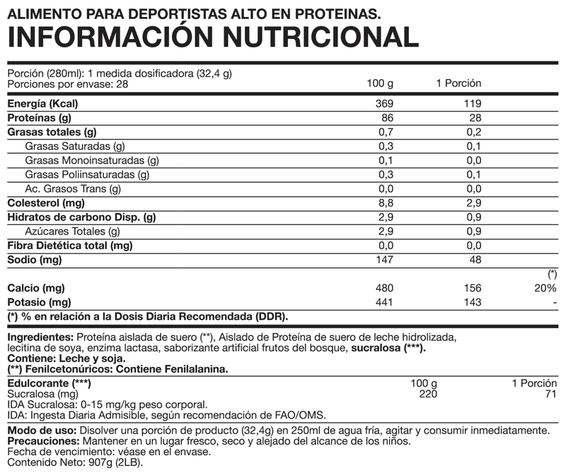 ISO100% HYDRO WHEY 2LBS FRUTOS ROJOS - FOODTECH - 2